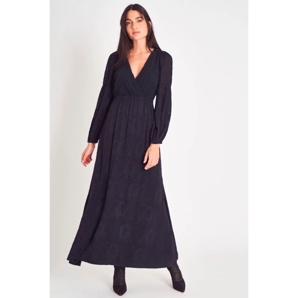 LoveShackFancy Lexia Long Sleeve Black Maxi Dress